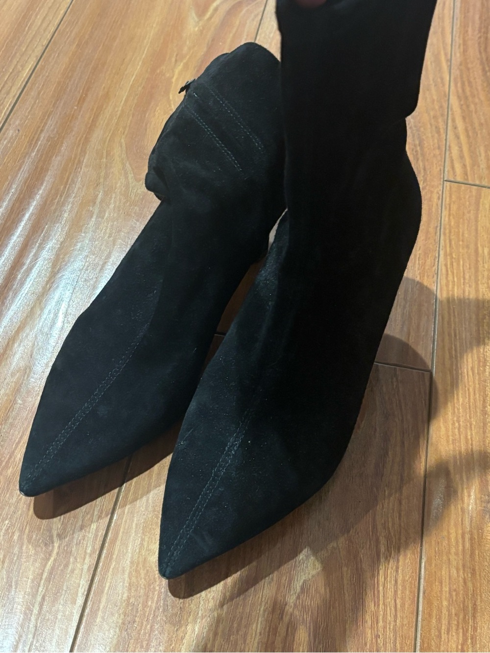 & Other Stories Black Suede Pointed Toe Heeled Boots
